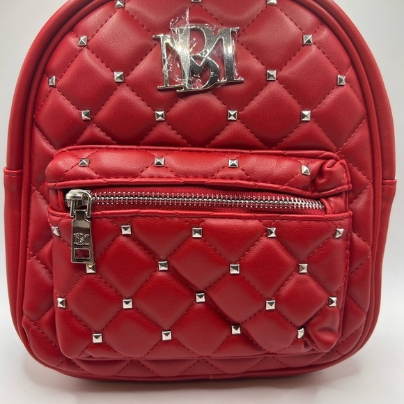 Mini Red Quilted Backpack with Silver Accents